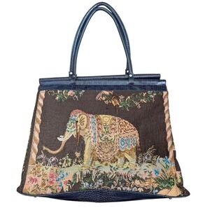 Large Beaded Tapestry Elephant Statement Tote Bag 18x15 Boho Art Eclectic Indie